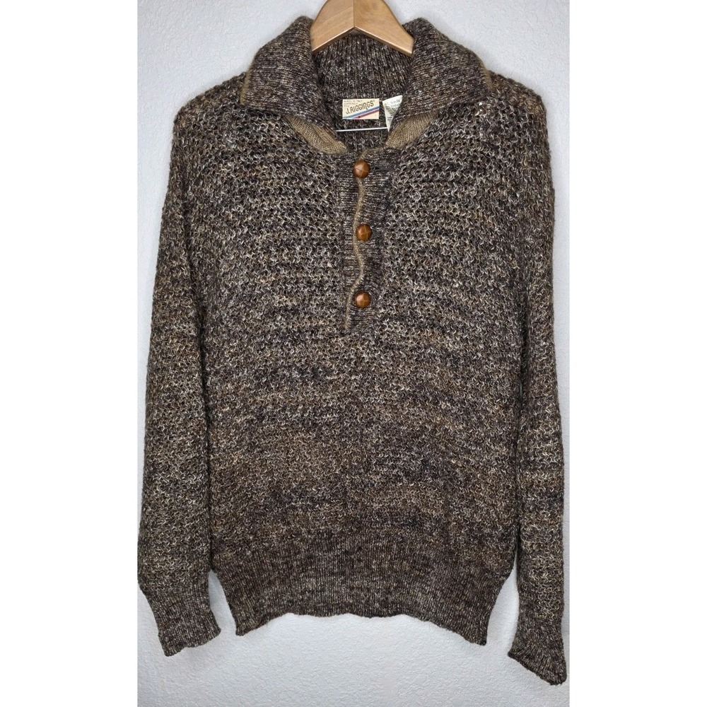 J.Riggings Men XL Mohair Wool Blend Sweater Brown Button Made In Italy Knit